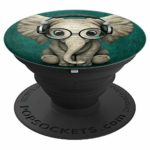 Funny Elephant Wearing Glasses and Headphones Pop Sockets – PopSockets Grip and Stand for Phones and Tablets