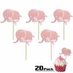 Timoo Elephant Cupcake Topper Sticks, Cake Food Decoration Supplies for Birthday Baby Shower Party, 4.7 Inches, Pink, Pack of 20