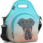 QOGiR Insulated Neoprene Lunch Bag Tote with Zipper Pocket & Strap for Women Men and Kids – Large 12″ x 12″ x 6.5″ inch(Fits Containers up to 8″Lx7”Hx6″W) ~ Elephant
