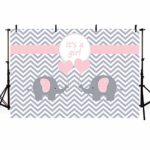 MEHOFOTO Cute Pink Princess Girl Baby Shower Banner Grey White Wave Photo Studio Backgrounds Elephant Love Party Backdrops Props for Photography 7x5ft