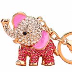 Cute Big Ears Elephant Keychain Sparkling Keyring Crystal Purse Pendant Rhinestones Handbag Charm (Pink)