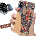 iProductsUS Elephant Phone Case Compatible with iPhone XS, X(10) and Magnetic Mount-3D UV Printed Colorful Elephant Wood Cases,Built-in Metal Plate,TPU Rubber Protective & Shockproof Covers