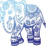 Pretty Blue Ombre Zen Yogi Yoga Peace Symbol Cartoon Vinyl Decal Sticker (12″ Wide, Elephant)