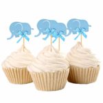 Since1989 24 Pcs Elephant Cupcake Toppers Picks for Baby Shower Birthday Party Decorations Supplies (Blue)