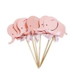 AKOAK 10 Pieces Baby Shower Pink Elephant Cupcake Toppers,Baby Girl Birthday Party Favors Cake Decoration