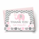 Pink Elephant Thank You Cards with Envelopes for Girls Baby Shower Set of 20