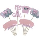 Set of 14 Pink Elephant Cake Topper Baby Elephant Themed Cupcake Picks It Is A Girl Baby Shower Birthday Party Decorations Supplies