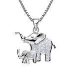 QXJX Mom and Baby Elephant Animal Pendant Necklace Platinum Plated Zircon for Woman Girl Jewelry