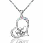 S925 Sterling Silver Lucky Elephant Family Necklace Love Heart Animal Pendant Jewelry for Woman Girl