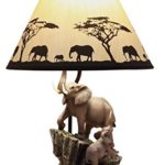 Ebros Gift African Safari Elephant Family Migration Desktop Table Lamp Statue Decor with Shade 19″H
