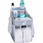 Baby Crib Diaper Caddy – Hanging Diaper Organizer – Storage For Baby Nursery – Hang on Crib, Changing Table, Playard or Furniture – Elephant Gray – 17x9x9