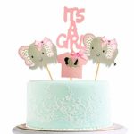 BLINGBLING Happy Birthday Cake Topper Packaged Handmade Pink Elephant Girl Bow – Fashion Cake Cupcake Topper for Girl Baby Neutral Kids Adult Elder- Birthday Party Baby Shower Decoration