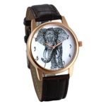 JewelryWe Fashion Men Womens Big Elephant Print Dial Rose Gold Tone Case Leather Dress Watch Mother Day Gift (Brown)