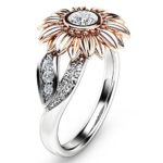 Promise Ring, Muranba Sterling Silver Floral Round Diamond Sunflower Ring for Women (Rose Gold, 9)