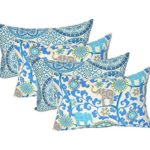 Set of 4 Indoor / Outdoor Decorative Lumbar / Rectangle Pillows – 2 Indigo Cancun Blue Grey Bohemian Elephants & 2 Indigo Blue Color Wheel