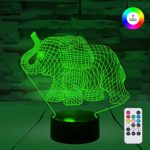 [ 7 Colors/3 Working Modes/Timer Function ] Remote and Touch Control Elephant Night Lights, Dimmable LED Bedside Lamp for Children and Kid’s Room