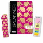 HARDCOVER Calendar Year 2019 Planner: (November 2018 Through December 2019) 5.5″x8″ Daily Weekly Monthly Planner Yearly Agenda. Bonus Bookmark, Pocket Folder and Sticky Note Set (Elephants)