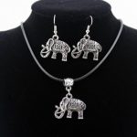 Girl Women’s Tibetan Silver Plated Lucky Elephants Pendant Necklace Jewelry Sets Elephants Dangle Earrings Christmas Gift