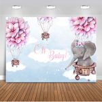 Mocsicka Baby Shower Backdrop 7x5ft Oh Baby Cute Elephant Hot Air Balloon Photo Booth Backdrops Happy Birthday Newborn Baby Photography Background