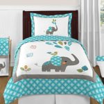 Sweet Jojo Designs Turquoise Blue Gray and White Mod Elephant Twin Bed Bedding Girl or Boy Kids Childrens Set