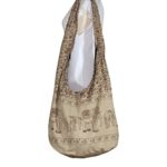 Thai Art Hippie Elephant Sling Crossbody Bag Purse Thai Top Zip Handmade New Color Light Brown.