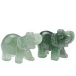 JOVIVI 2pc Natural Carved Gemstones Elephant Figurine 1.5” Room Decoration, with Gift Box (Green Aventurine)
