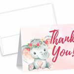 50 Pink Watercolor Girl Elephant Cute Baby Shower Thank You Cards, Double Sided Blank Inside with Envelopes- Made in the USA