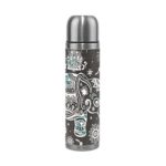 JSTEL Vintage Indian Lotus Ethnic Elephant African Stainless Steel Water Bottle Vacuum Insulated Thermos Leak Proof Vacuum Insulated Double-Walled Thermos Flask for Hot Coffee or Cold Tea + Drink Cup