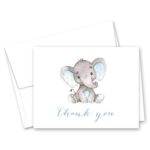 Blue Watercolor Elephant Thank You Cards and Envelopes – 50 cnt