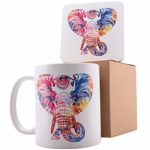 Personalized Coffee Mug Gifts Colorful Elephant – 11oz Ceramic Mug with Matching Coaster & Gift Box – Birthday Gifts, Mother’s Day Gifts, Father’s Day Gifts, Christmas Gifts