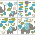 Sweet Jojo Designs Turquoise White and Gray Mod Elephant Girl or Boy Baby and Kids Peel and Stick Wall Decal Stickers Art Nursery Decor – Set of 4 Sheets