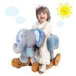 labebe Child Rocking Horse Plush, Stuffed Animal Rocker Toy, 2 in 1 Blue Elephant Rocker with Wheels for Kid 6-36 Months, Wooden Rocking Horse/Kid Rocking Toy/Baby Rocking Horse/Rocker/Animal Ride on