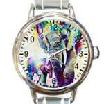 African Elephant Custom Womens Round Charm Bracelet Wrist Watch