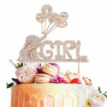 It’s a Girl Elephant Baby Rhinestone Silver Metal Cake Topper Cheers to Baby Shower First Birthday Party Decoration – 5.5” x 9”(Gold).