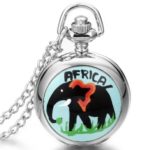 JewelryWe Womens Gilrs Cute Elephant Pattern Pocket Watch Quartz Pendant Necklace with 31.5″ Chain (Free Gift Bag)