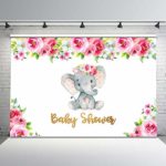Mehofoto Pink Elephant Baby Shower Backdrop Watercolor Floral Cute Little Elephant Photo Background 7x5ft Girl Baby Shower Backdrops for Cake Dessert Table Decorations