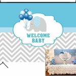 Funnytree 7X5ft Blue Elephant Baby Shower Party Backdrop Balloons Stripes Chevron Welcome Decorations Photography Background Photo Banner