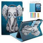 LittleMax(TM), PU Leather Case Flip Stand Protective Auto Wake/Sleep Cover for Amazon Kindle Fire HD 8 8th Gen 2018 Release & 7th Gen Release 2017 -#4 Headphone Elephant