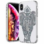 MOSNOVO Case for iPhone XS/iPhone X, Mint Henna Elephant Pattern Clear Design Printed Transparent Plastic Clear Hard Back Case and Soft TPU Bumper Gel Protective Case Cover for Apple iPhone X/iPhone X