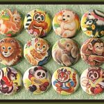 12 Animals from Vintage Magazines 1″ inch bunny, raccoon, bear, skunk, lion, elephant, monkey, tiger, cheetah, panda buttons, medallions or magnets set
