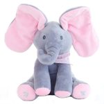 BESTB Peek-a-Boo Elephant Animated Talking Singing Stuffed Plush Elephant Stuffed Doll Toys Kids Gift Present Boys & Girls Birthday Xmas Gift