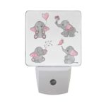 Naanle Set of 2 Cute Cartoon Baby Elephant Hold Heart Shape Balloon Flowers Play Butterfly Water Drop Fountain Nightlight Auto Sensor LED Dusk to Dawn Night Light Plug in Indoor for Adults