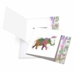 CQ4948JBDB New Square-Top Birthday Card: Funky Rainbow Wildlife-Elephant Featuring Hipster-Like Image of Elephant with Colorful Paint Splotches, with Envelope (Size: 4 ¾” x 6 5/8″)