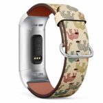 Compatible with Fitbit Charge 3 / Charge 3 SE – Leather Band Bracelet Strap Wristband Replacement with Adapters – Multicolored Indian Elephants