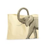 Cotton Canvas Tote Bag Shopper – Lucky Elephant Trunk Up Forms the Handle