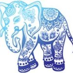 Pretty Blue Ombre Zen Yogi Yoga Peace Symbol Cartoon Vinyl Decal Sticker (4″ Wide, Elephant)