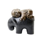 Shaolin Monk on Elephant Buddha Zen Garden Statues Good Luck Elephant – Rustic Gold