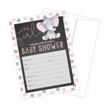 Elephant Baby Shower Invitations Girl (Pink) 20 Ct. 5×7 Cards with Chalkboard Background – Fill In Style and Pink and Grey Polka Dot Background – Includes White A7 Envelopes – Girl Baby Shower –