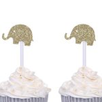 Giuffi 24 PCS Golden Glitter Elephant Baby Shower Cupcake Toppers – by