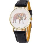 Buedvo Women Elephant Watch,Printing Pattern Weaved PU Leather Quartz Dial,Black